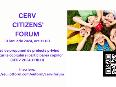 CERV Citizens` Forum, o sesiune destinată Apelulului de propuneri de proiecte privind drepturile copilului și participarea copiilor (CERV-2024-CHILD)